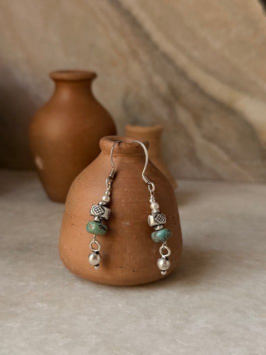 925 Sterling Silver Kingsman Turquoise Tribal Handcrafted Hook Earrings