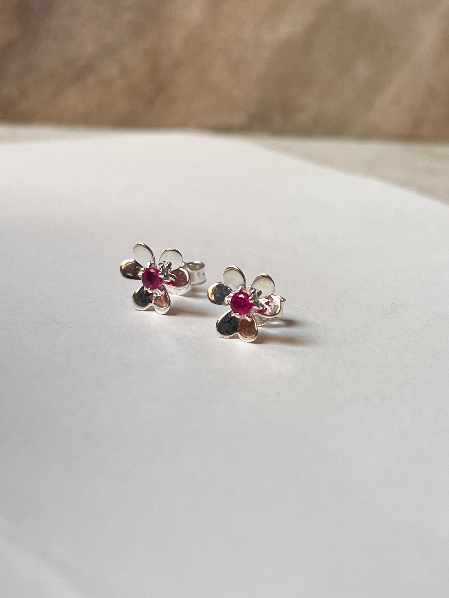 Ruby Lab Grown Flower 925 Sterling Silver Studs