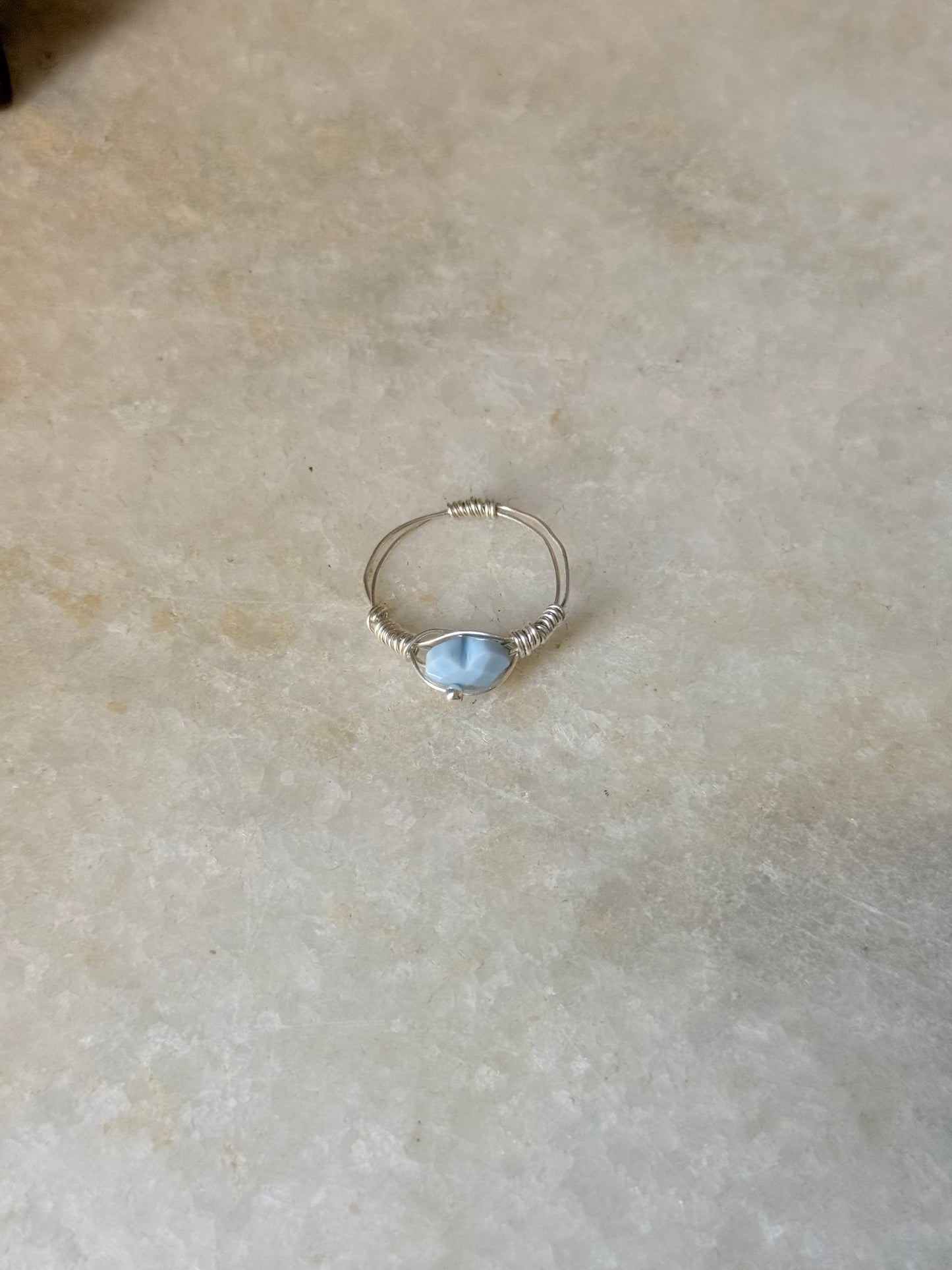925 Sterling Silver Blue Opal Heart Wire Wrapped Handcrafted Ring
