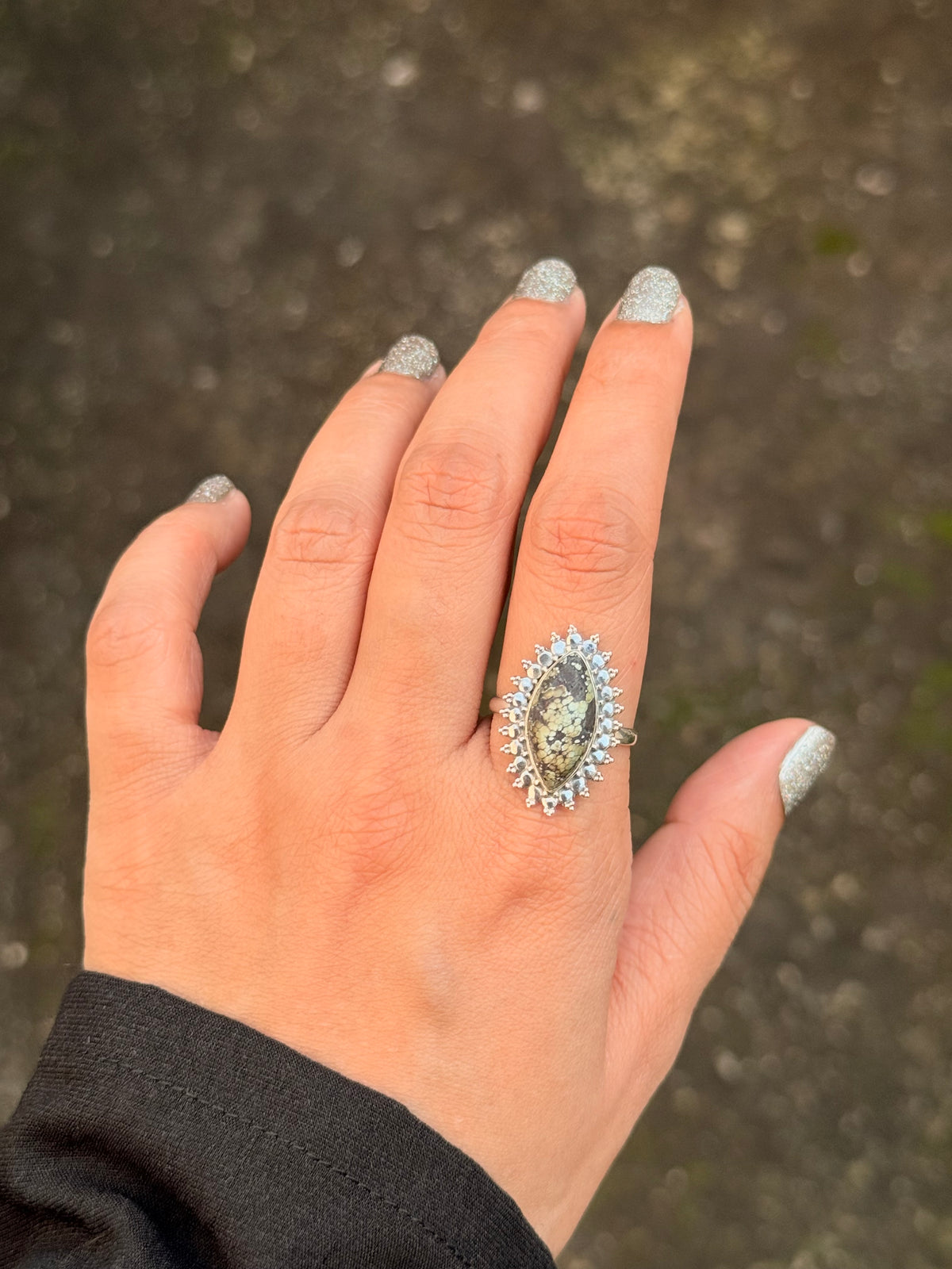 925 Sterling Silver Turquoise Marquise Boho Ring