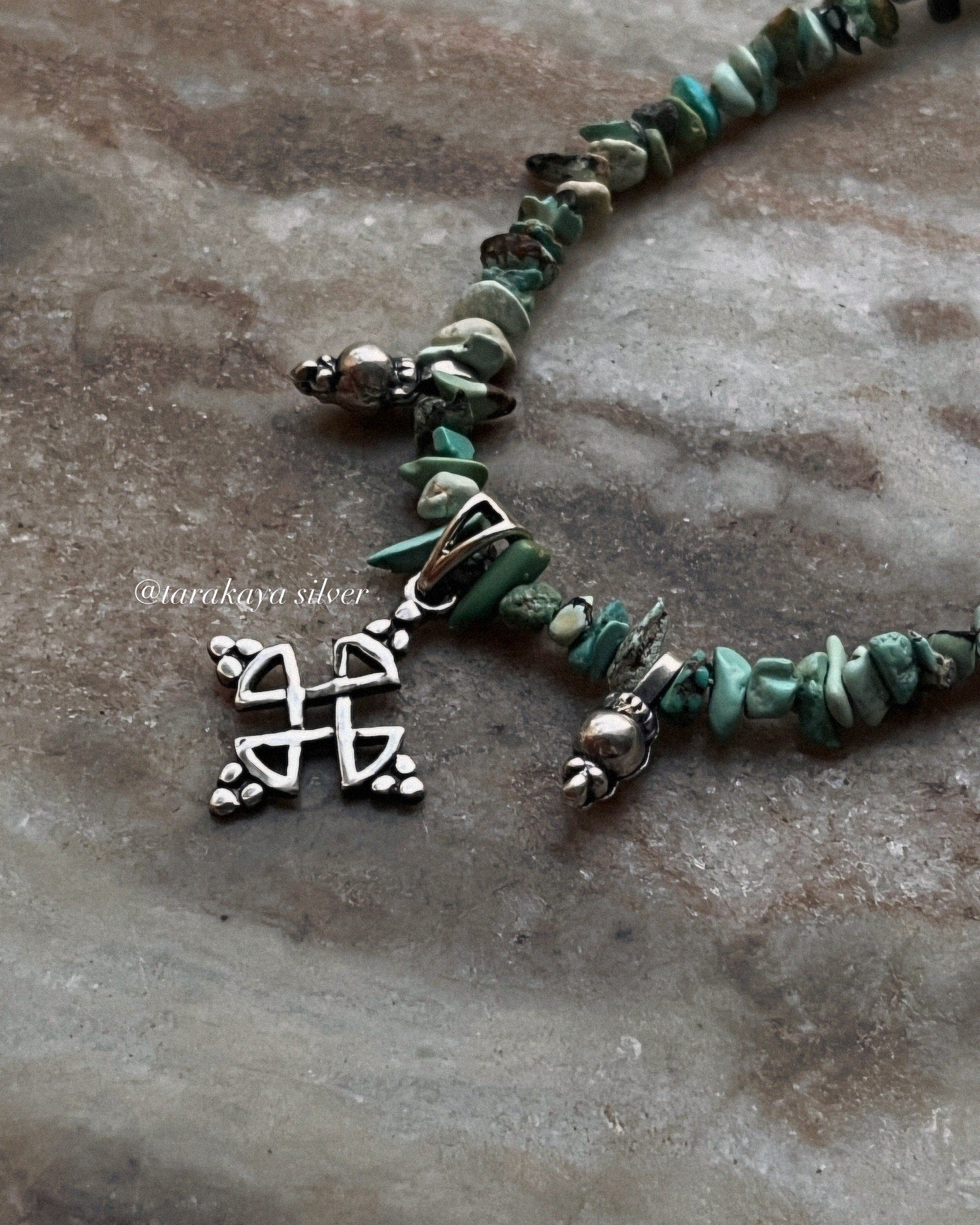 Natural Turquoise Tribal Kolam Boho 925 Sterling Silver Handmade Necklace