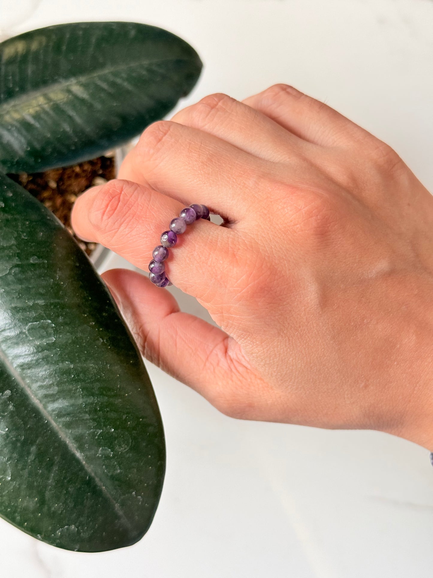 Natural Crystal Amethyst 4mm Stretchy Rings