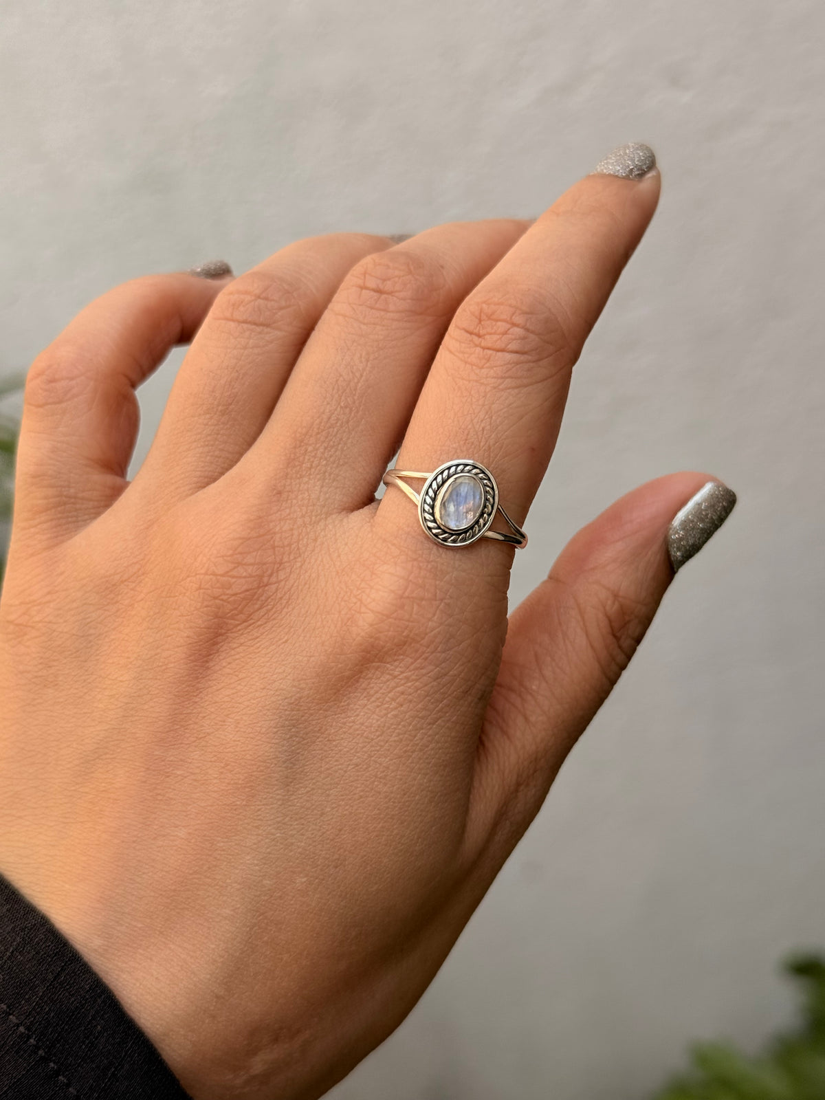 925 Sterling Silver Moonstone Oval Boho Ring