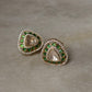 925 Sterling Silver Gold Plated Antique Moissanite Polki Green Kundan Triangle Studs Earrings
