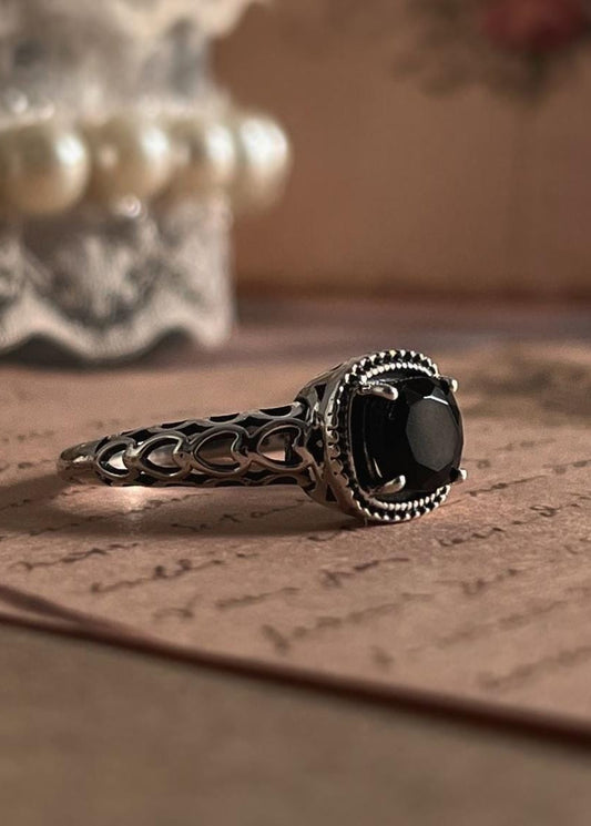 925 sterling silver Ring with Black Onyx Heart Design