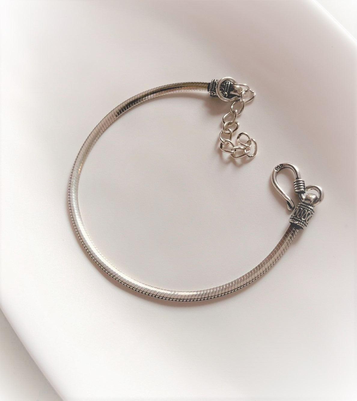 Elegant Flat Snake Antique Silver Bracelet