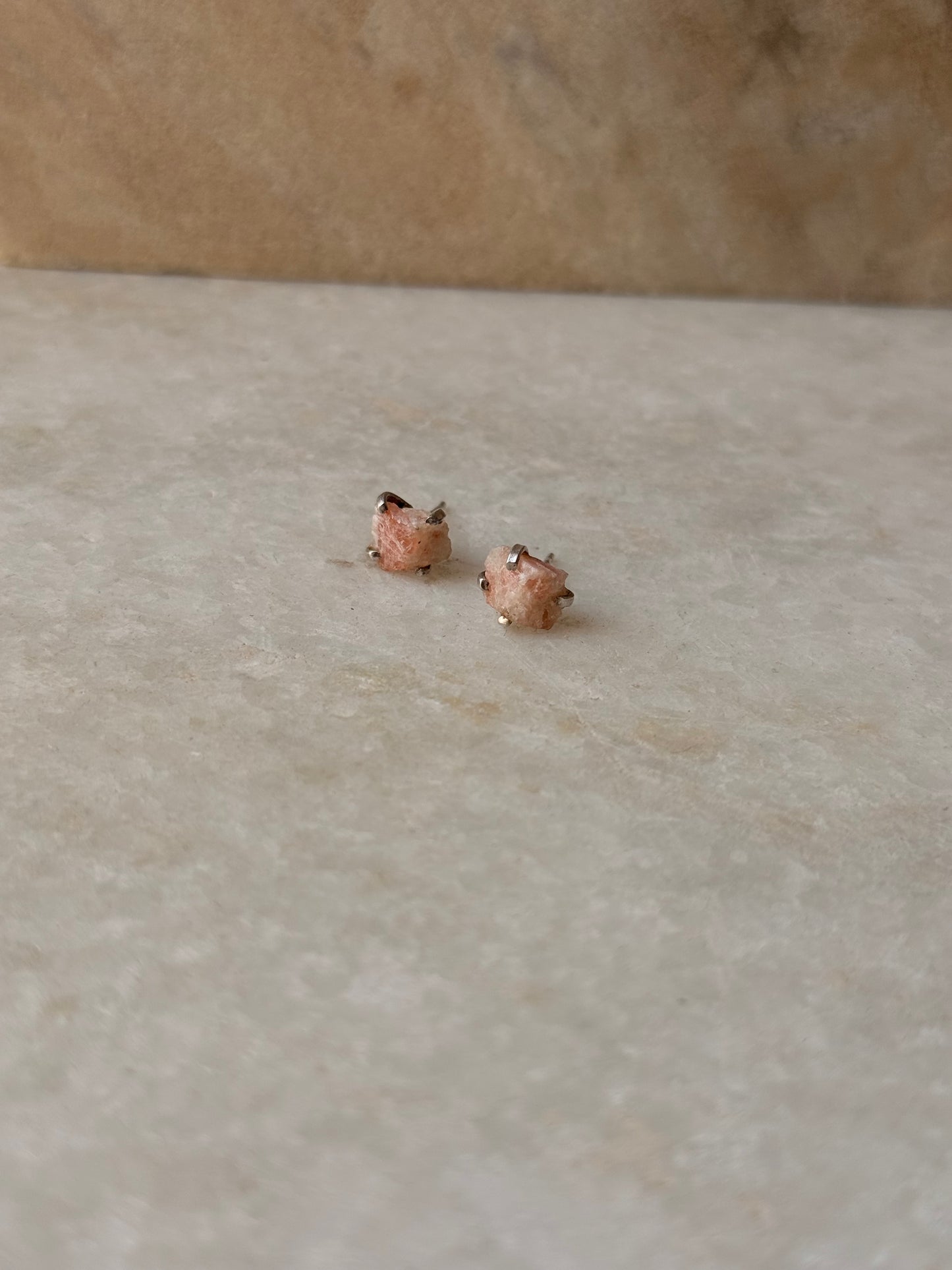 925 Sterling Silver Sunstone Raw Uncut Prong Setting Studs Earrings