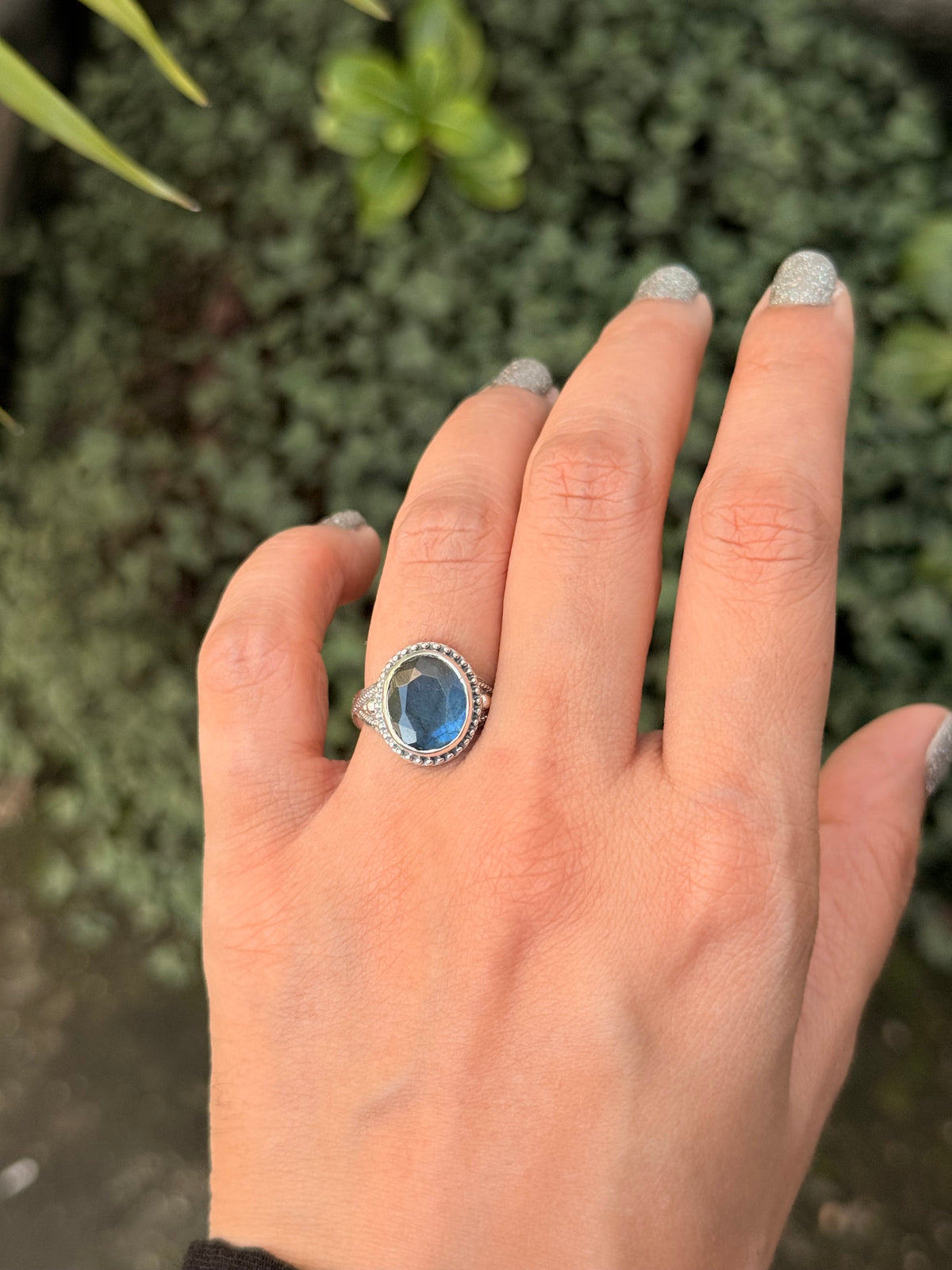 925 Sterling Silver Labradorite Blue Flash Oval Rawa Boho Handcrafted Ring