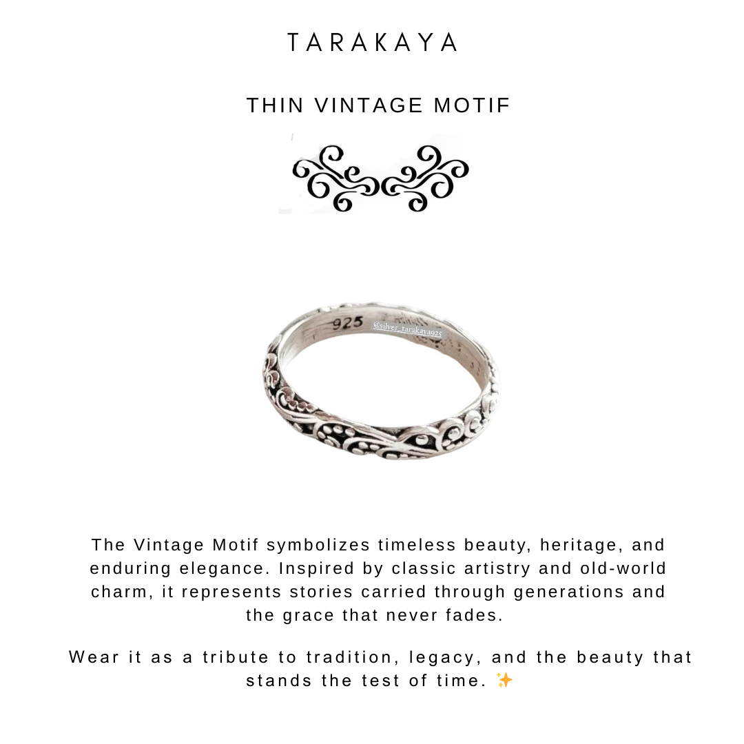 925 Sterling Silver Thin Boho Vintage Motif Stackable Band Ring