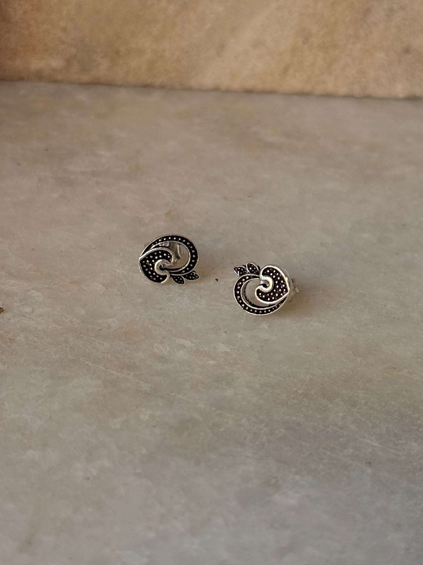 925 Sterling Silver Antique Plain Oxidised Boho Studs Earrings