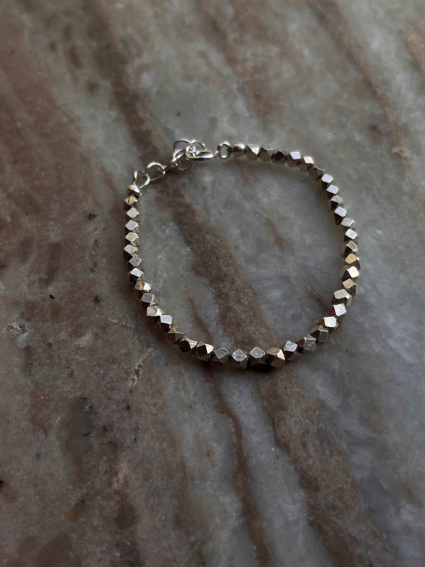 Chunky Raw Antique Solid Silver Cut Beads Handcrafted Stackable Sterling Silver 925 Bracelet