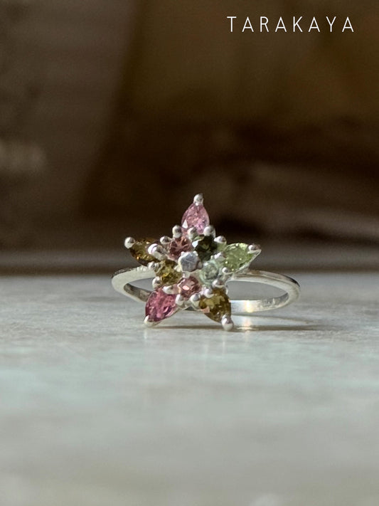 925 Sterling Silver Multi Tourmaline star Ring