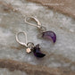 Amethyst Moon and Silver Star Charm Lever Back 925 Sterling Silver Earrings  