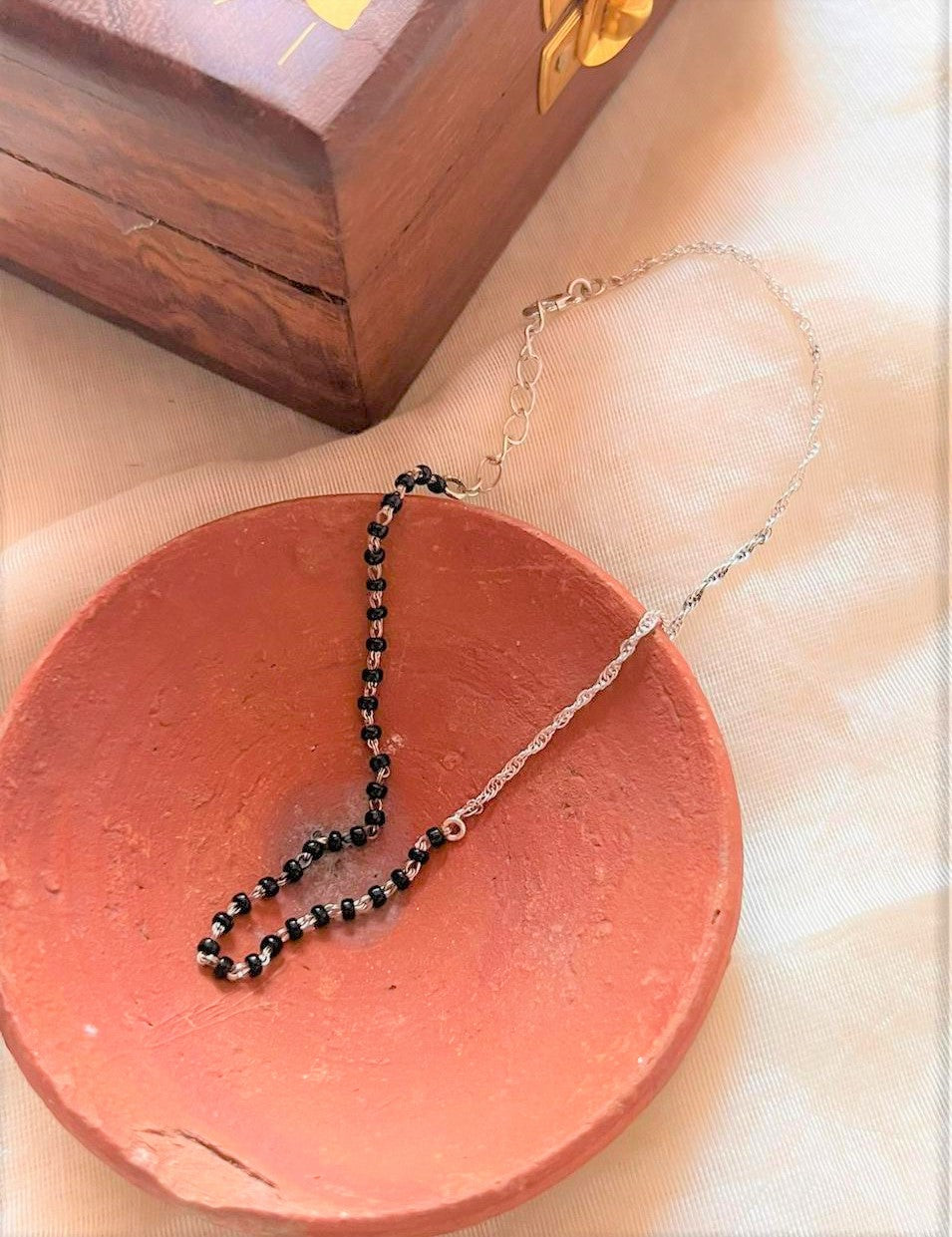 Nazariya Anklet with Black Beads and Silver Chain