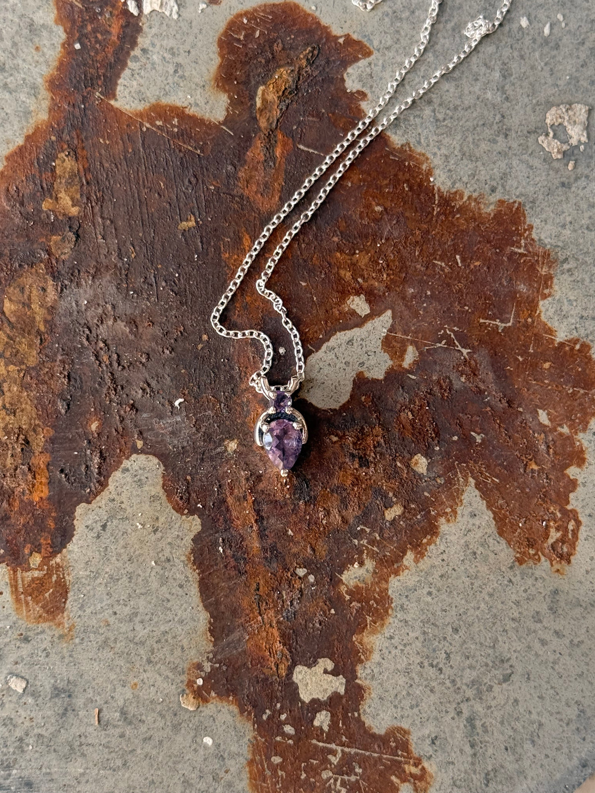 925 Sterling Silver Amethyst Round Pear Solitaire Necklace