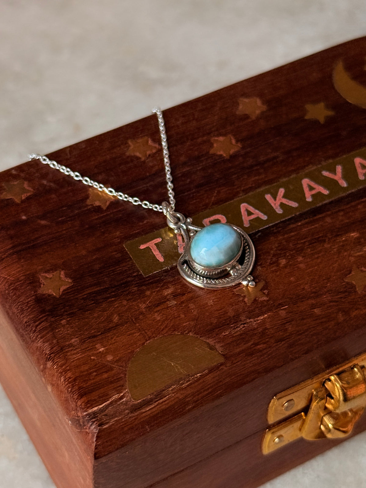 925 Sterling Silver Larimar Boho Necklace