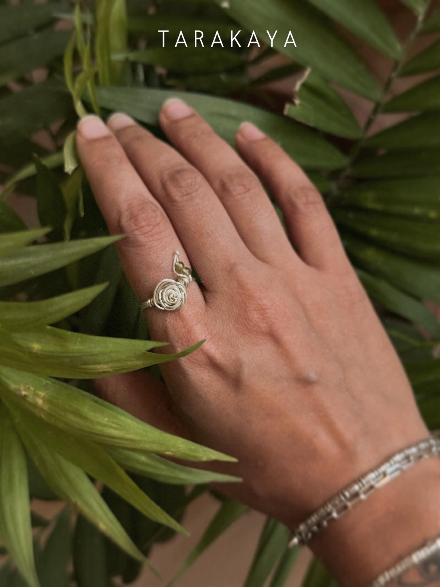 925 Sterling Silver Peridot Wire Wrapped Rose Handcrafted Ring