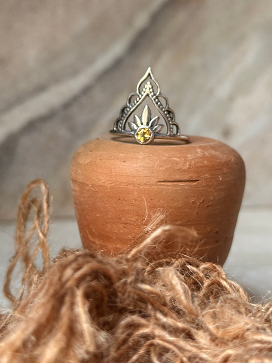 Citrine Crown Boho 925 Sterling Silver Ring
