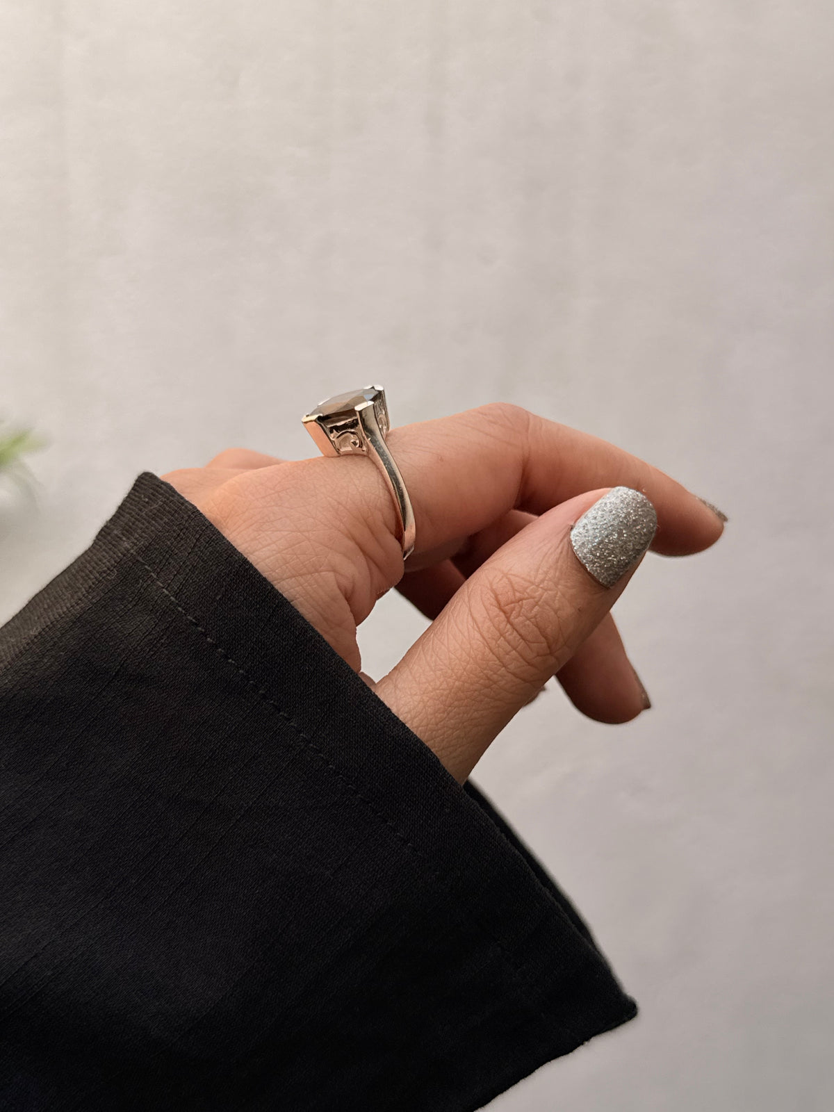 925 Sterling Silver Smokey Quartz Cushion Cut Contemporary Style Solitaire Ring