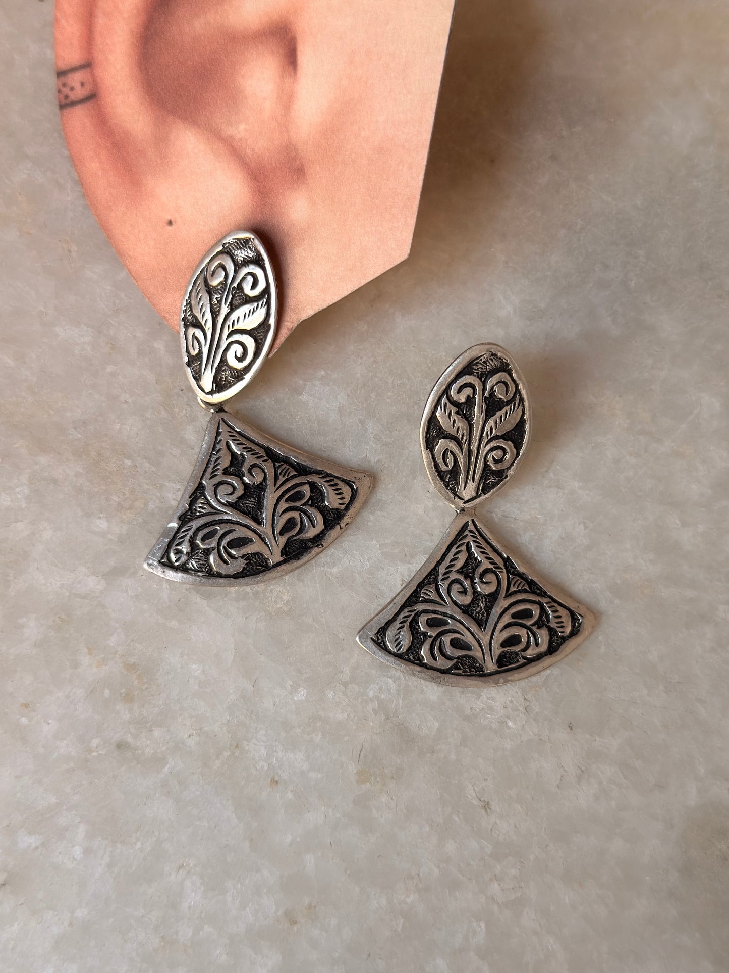 925 Sterling Silver Antique Chitai handcrafted Earrings