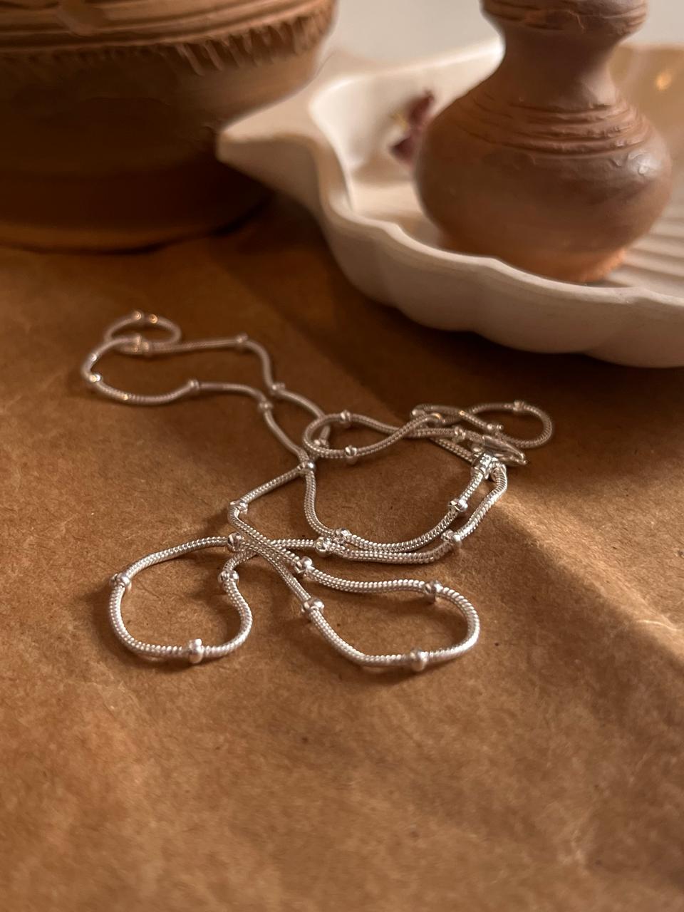 Minimalist snake dot silver chain necklace