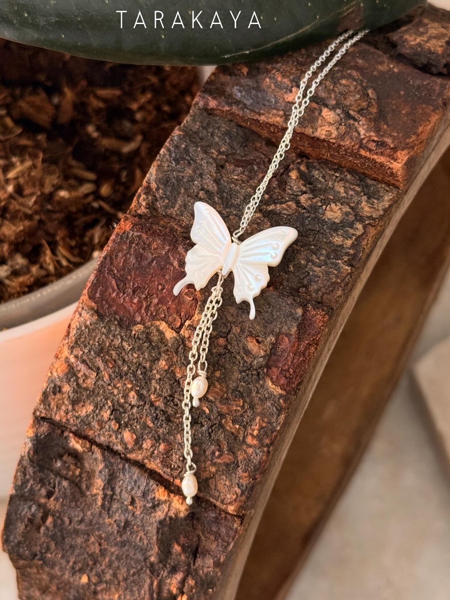 925 Sterling Silver Mother of Pearl Butterfly, Adjustable Chain With Fresh Water Pearls Charm Handcrafted Necklace