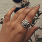 Unique Surya Dev adjustable silver ring for spiritual wear
