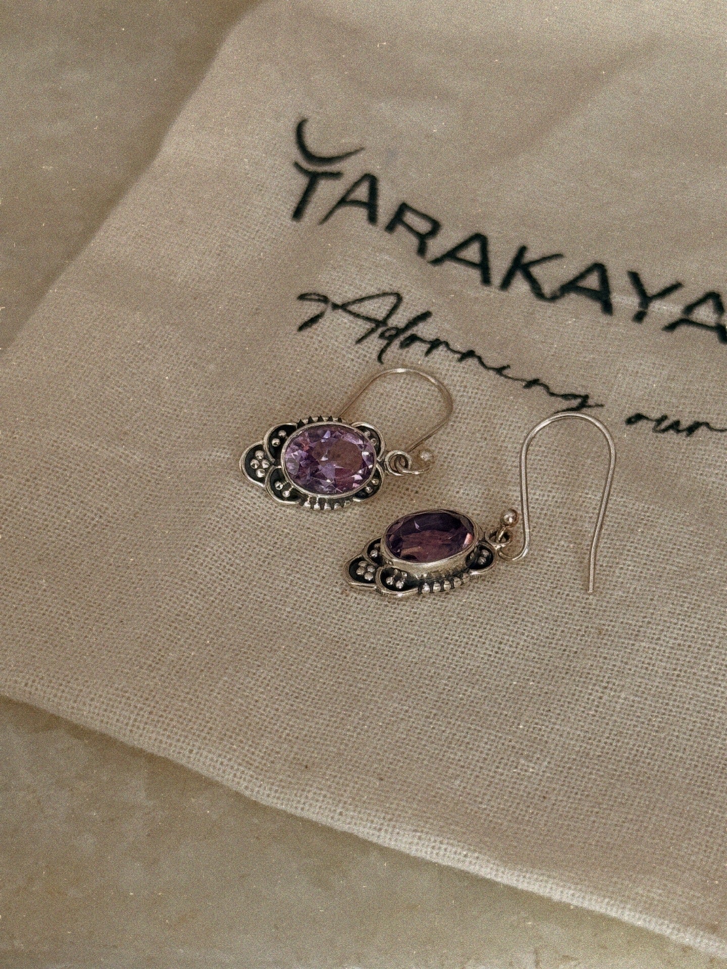 Sterling silver earrings with boho amethyst oval stones