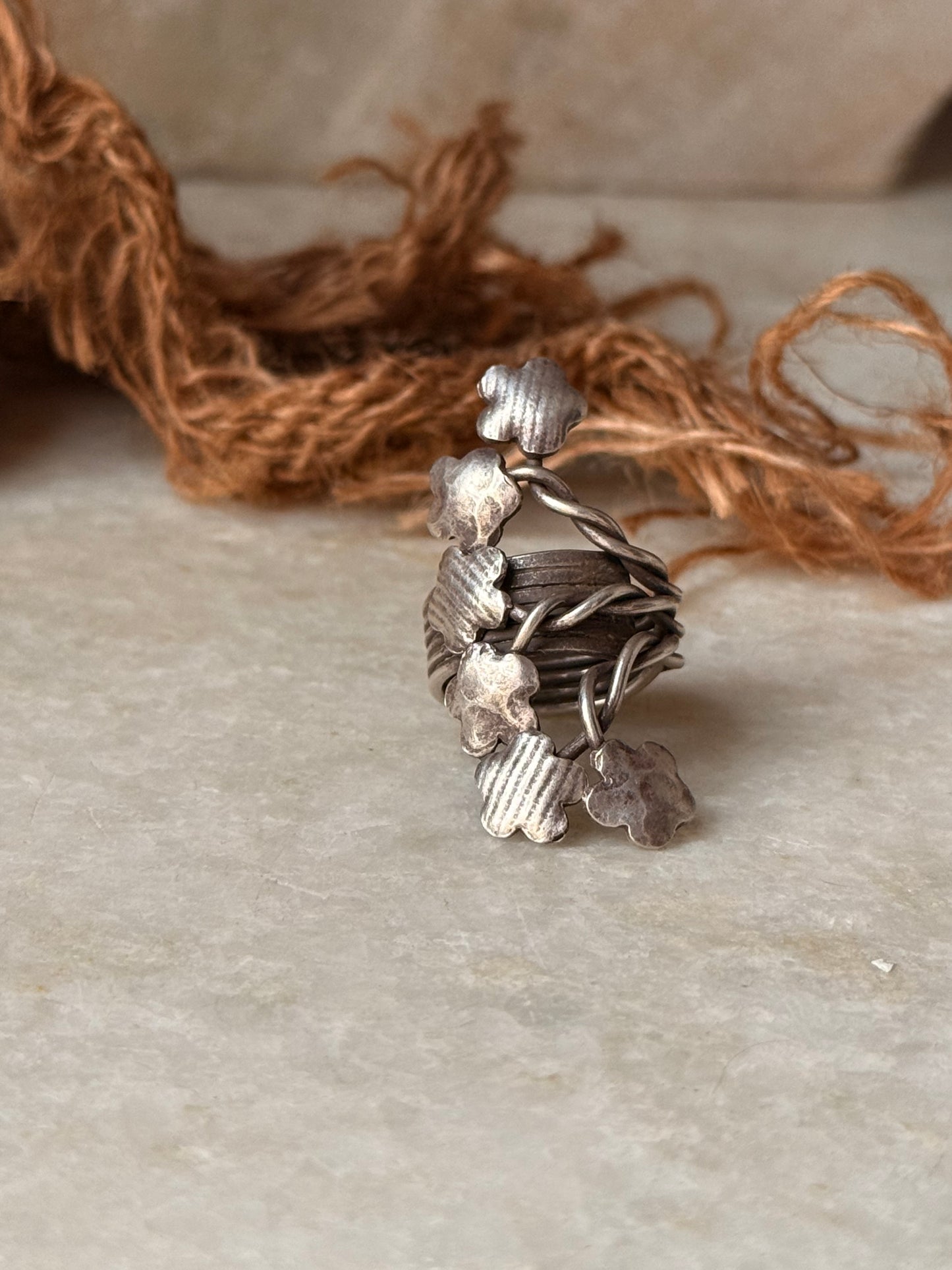 925 Sterling Silver Antique Bohemian Flower Handcrafted Ring