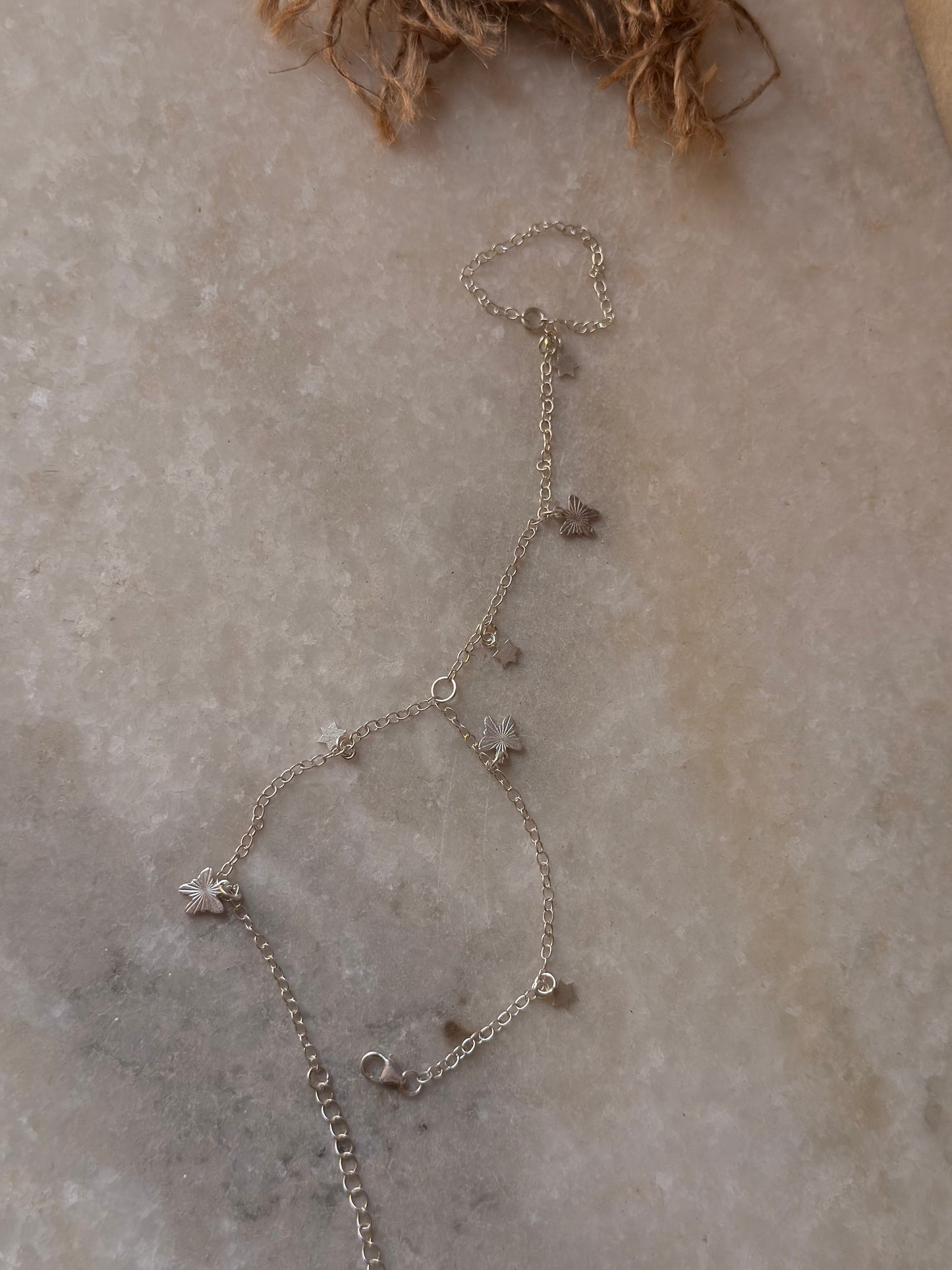 925 Sterling Silver Pretty Butterfly & Star Charms Handcrafted Hand Chain