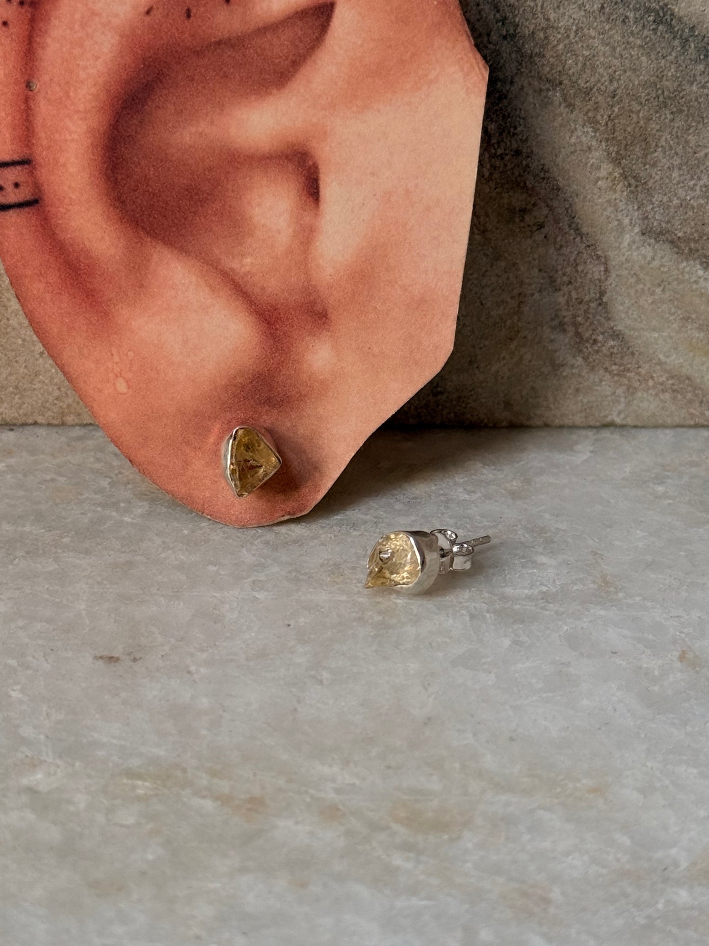 925 Sterling Silver Citrine Raw Uncut studs Earrings