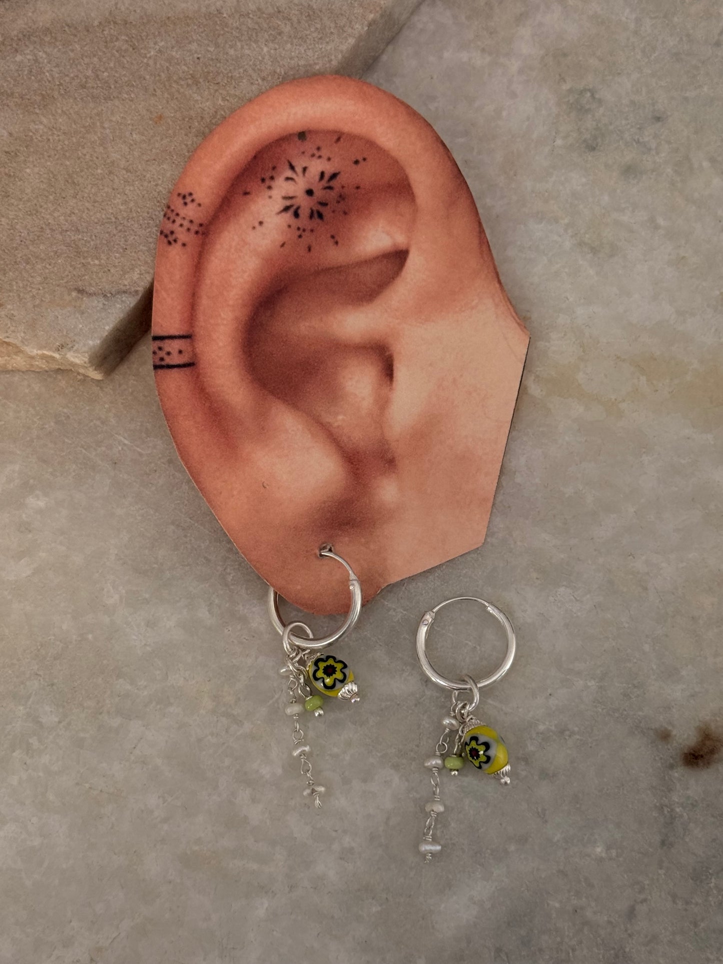 925 Sterling Silver Pinterest Fresh Water Pearl & Green Italian Hoops