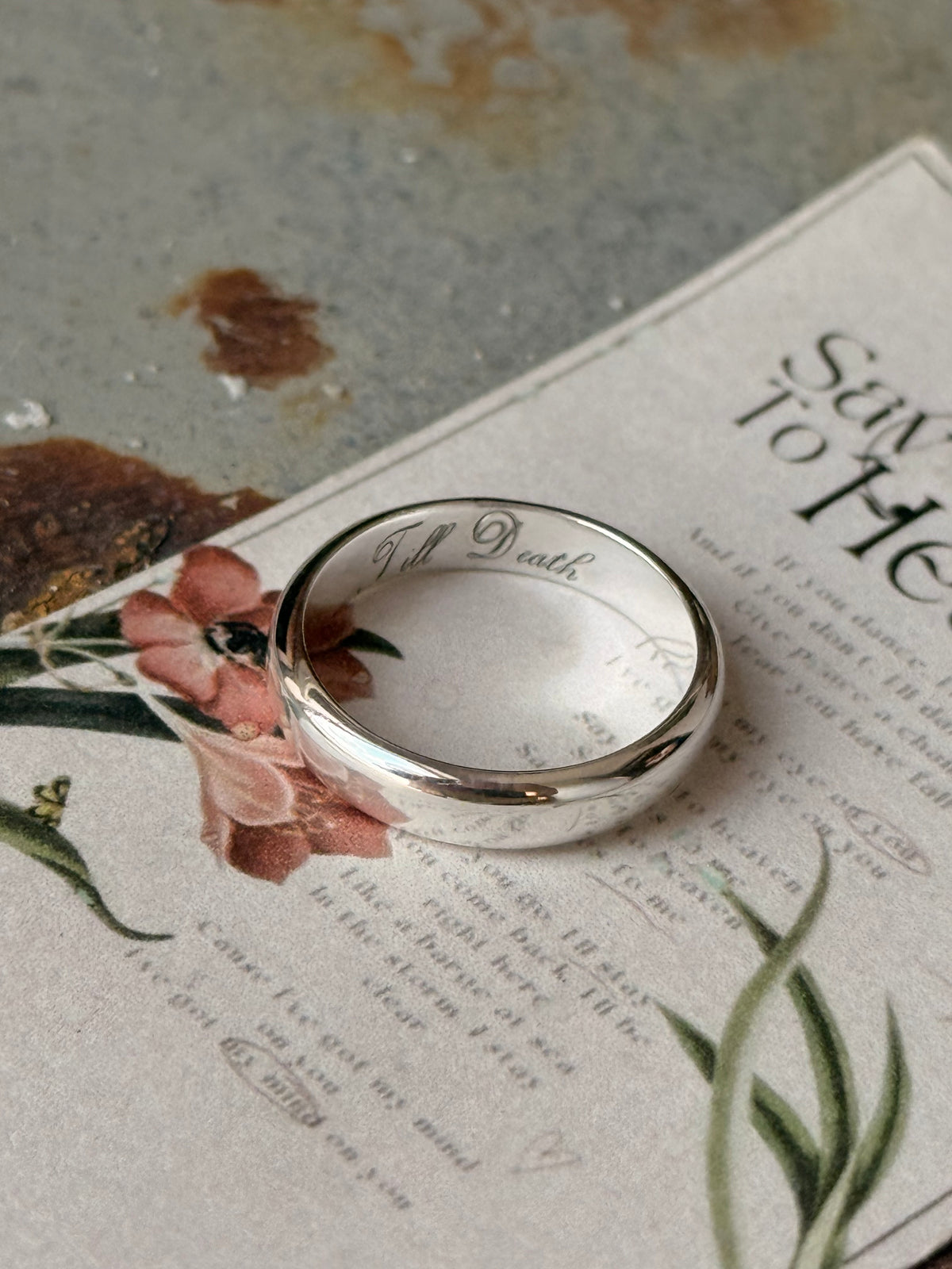 925 Sterling Silver Hidden Note ~ Till Death Engraved 4MM Band Daily Wear Ring- Couple Ring