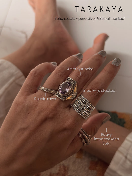 925 Sterling Silver Amethyst Tribal Boho Statement Handcrafted Ring