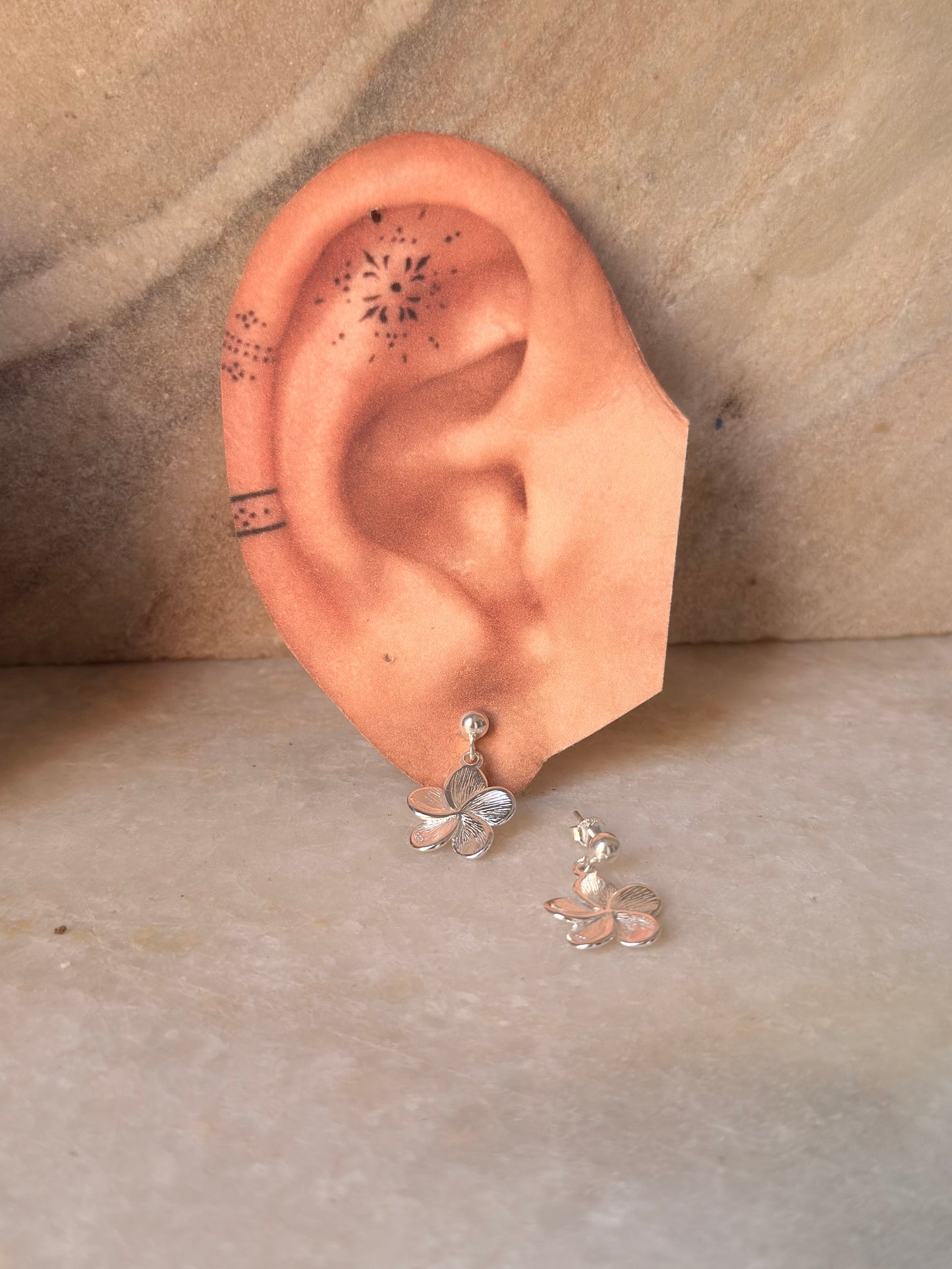 925 Sterling Silver Plumeria Handcrafted Studs Earrings