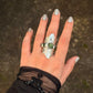 925 Sterling Silver Green Tourmaline Raw Uncut Molten Textured Statement Handcrafted Ring