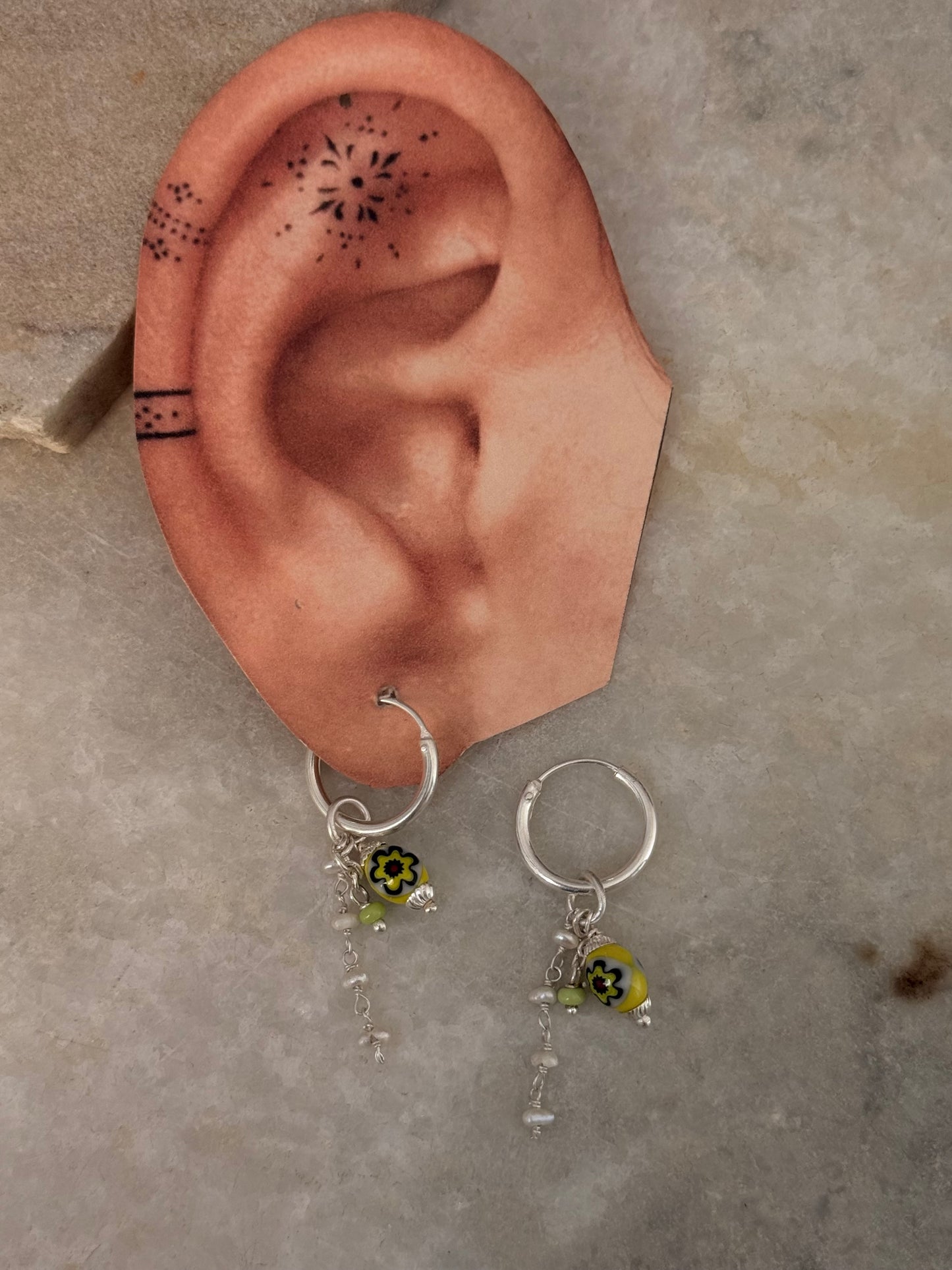 925 Sterling Silver Pinterest Fresh Water Pearl & Green Italian Hoops