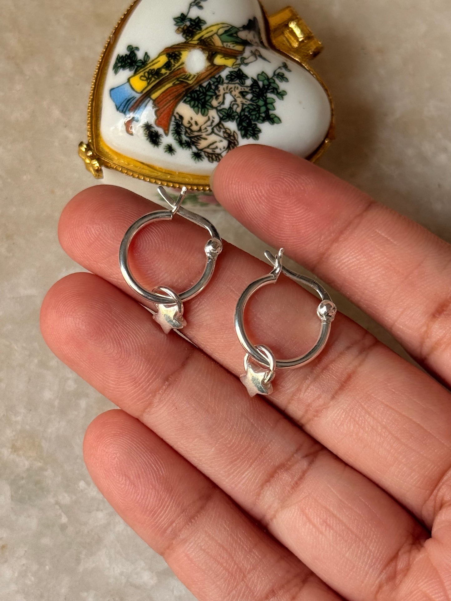 925 Sterling Silver Star Charm Italian Hoops