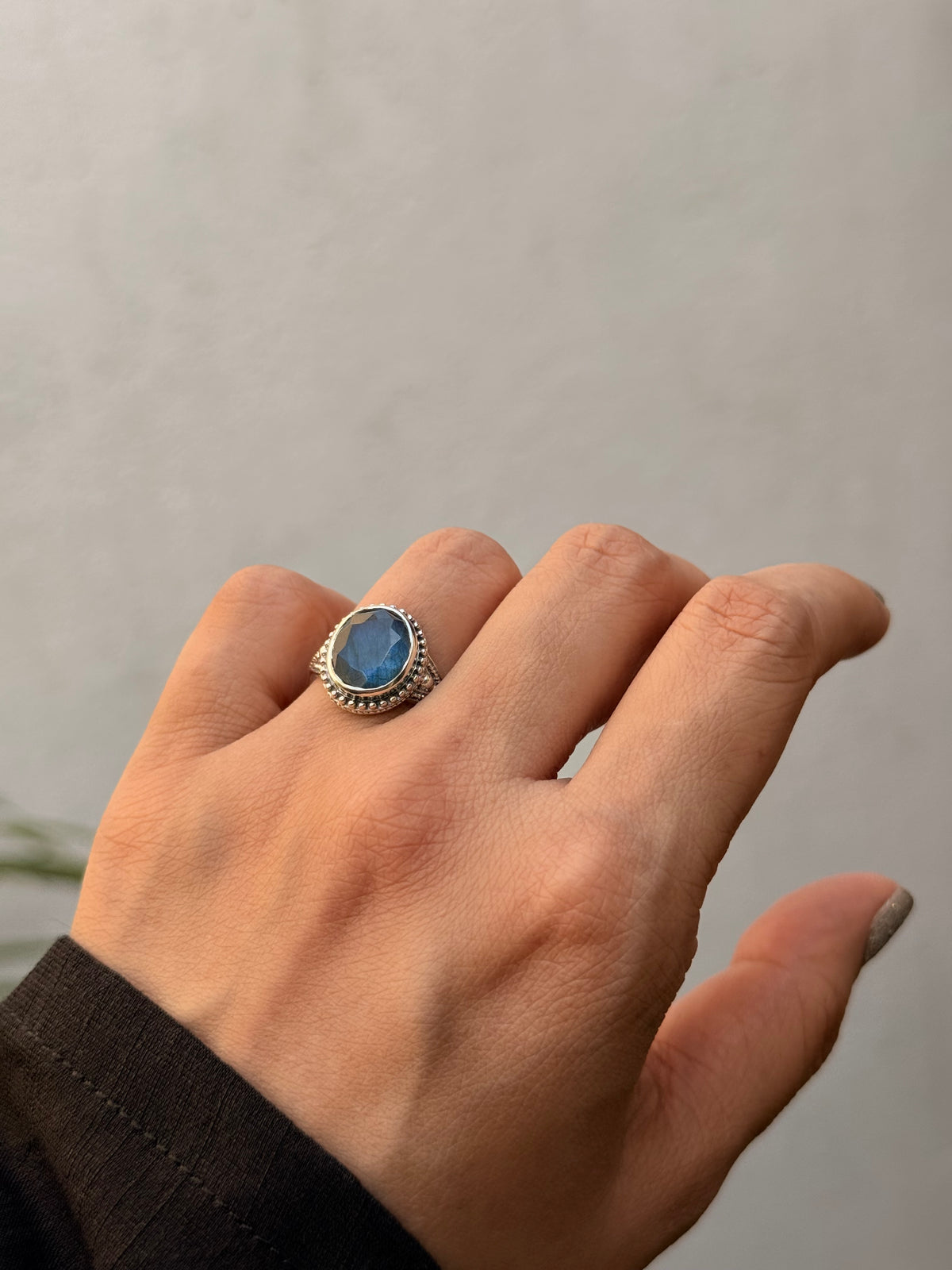 925 Sterling Silver Labradorite Blue Flash Oval Rawa Boho Handcrafted Ring