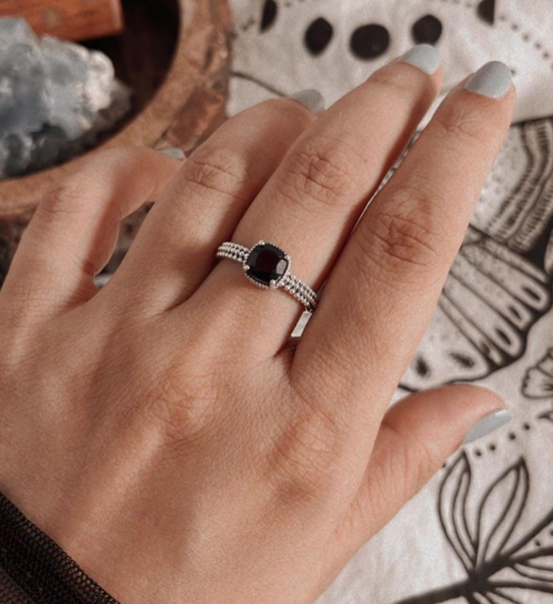 Vintage Silver Ring with Square Cut Black Onyx