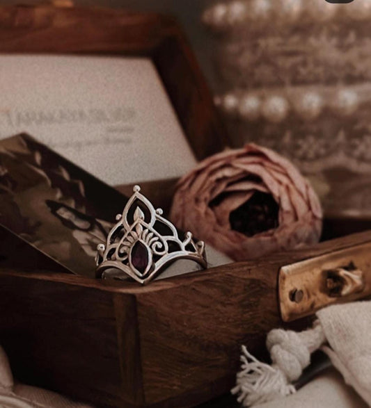 Boho Crown 925 Sterling Silver Ring with Amethyst Gemstone 