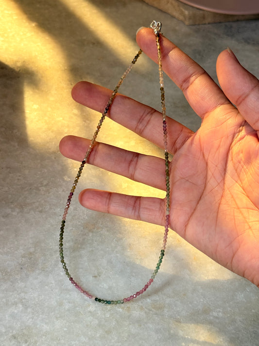 Multi Tourmaline Dark 2MM 925 Sterling Silver Necklace