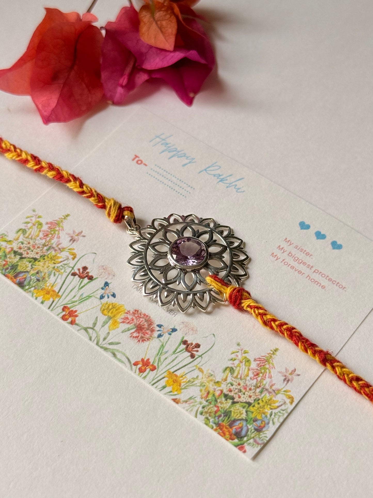 925 Sterling Silver Gemstone Mandala Rakhi - Reusable as Pendant Handcrafted Rakhi