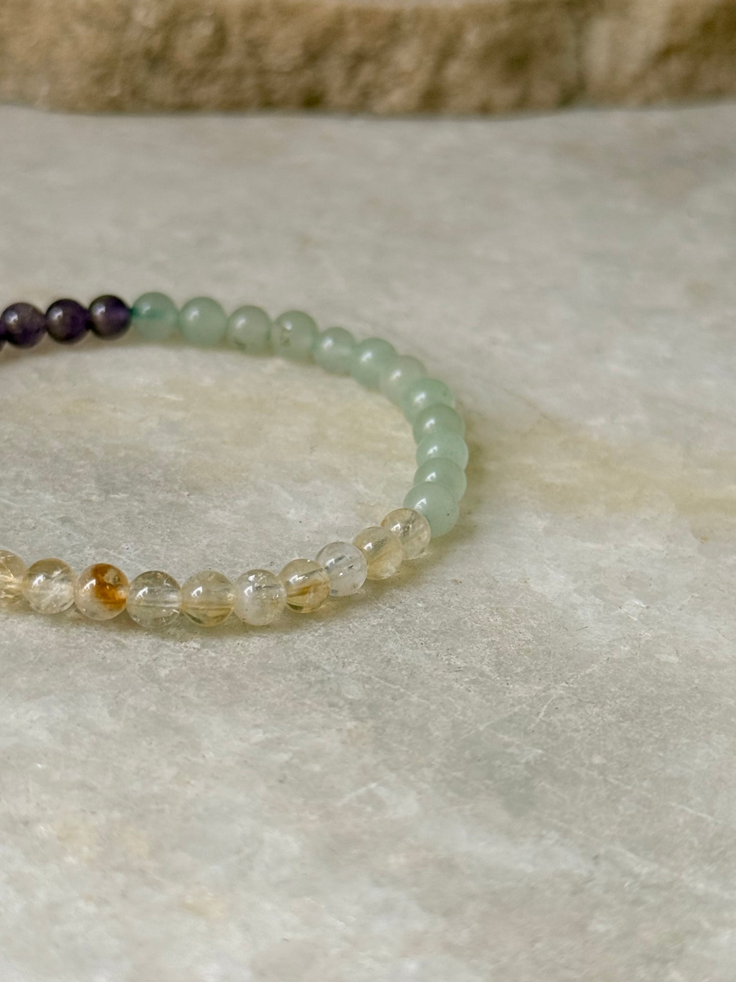 Natural Crystal Citrine, Green Aventurine & Amethyst 4mm Bracelet