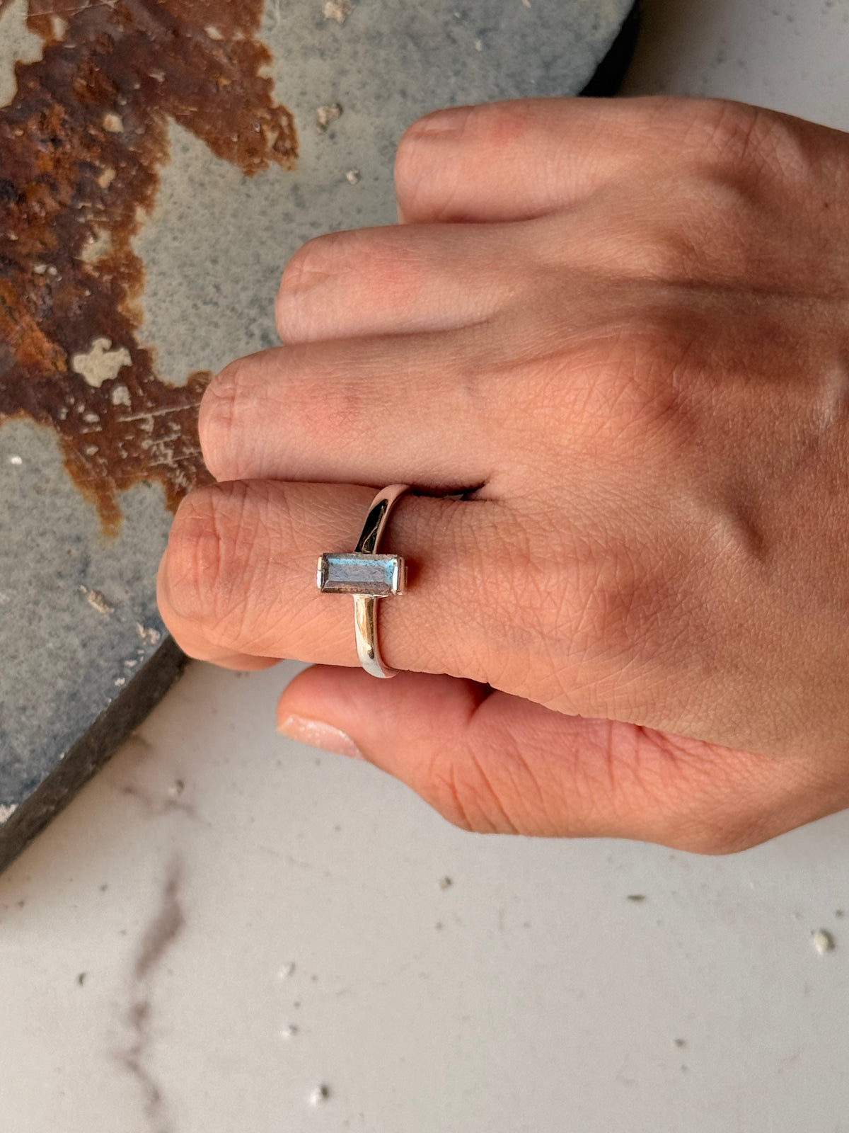 925 Sterling Silver Labradorite Baguette Cut Ring