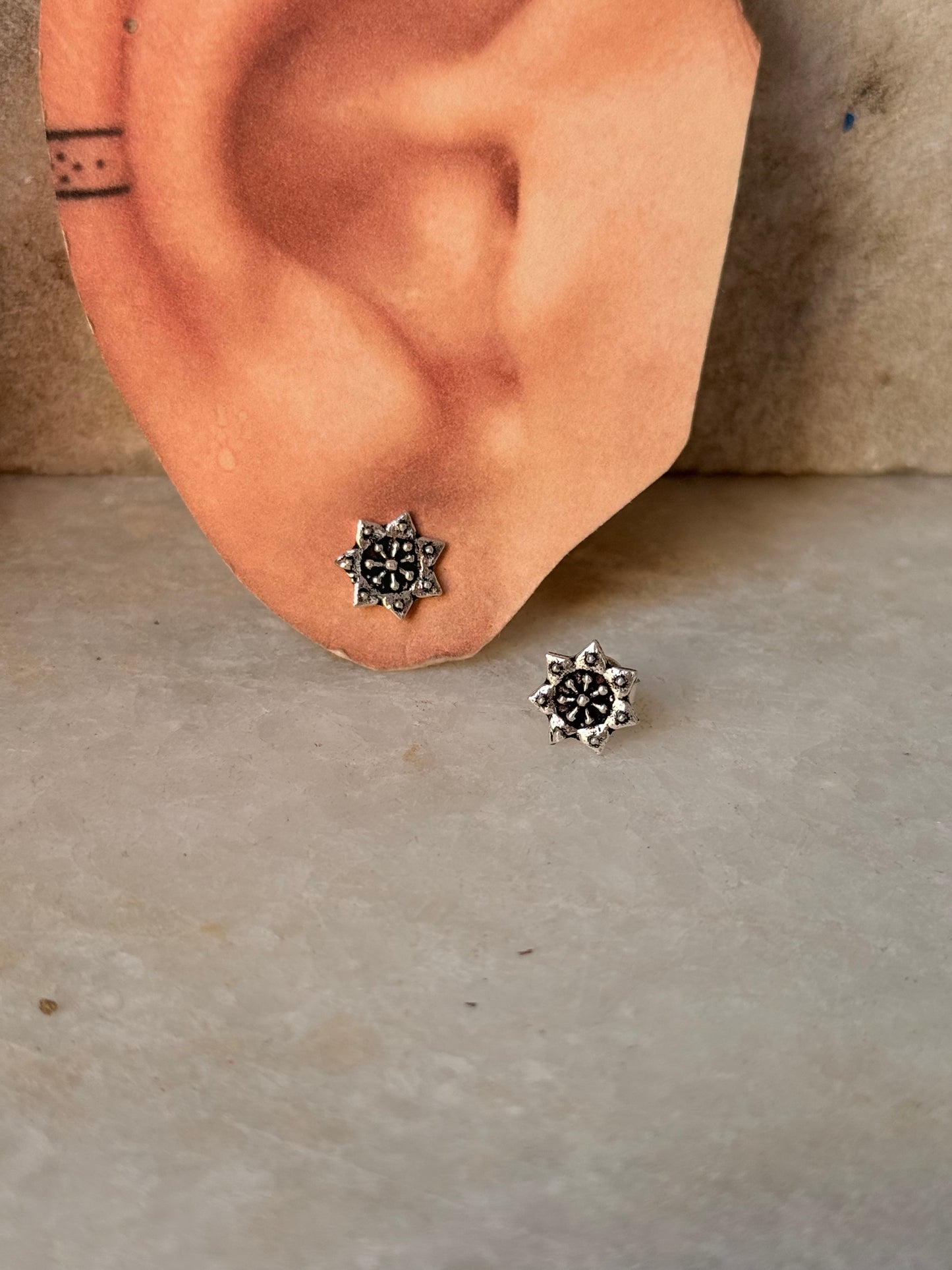 925 Sterling Silver Antique Plain Oxidised Boho Studs Earrings