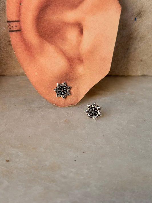 925 Sterling Silver Antique Plain Oxidised Boho Studs Earrings