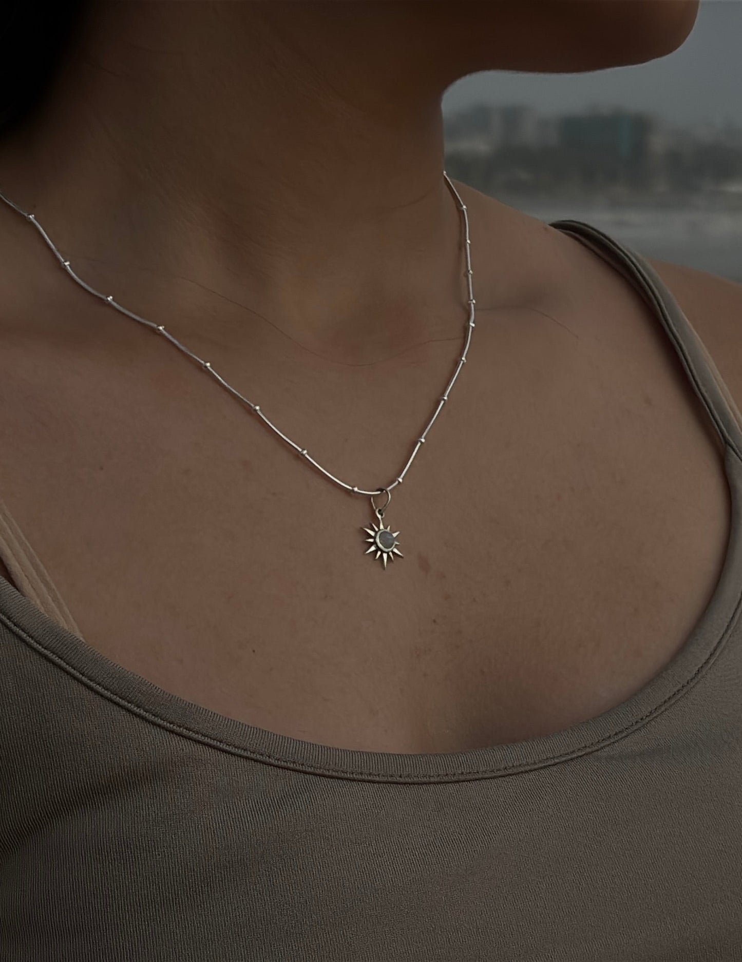 925 Sterling Silver Snake Dot Sunshine Moonstone Necklace