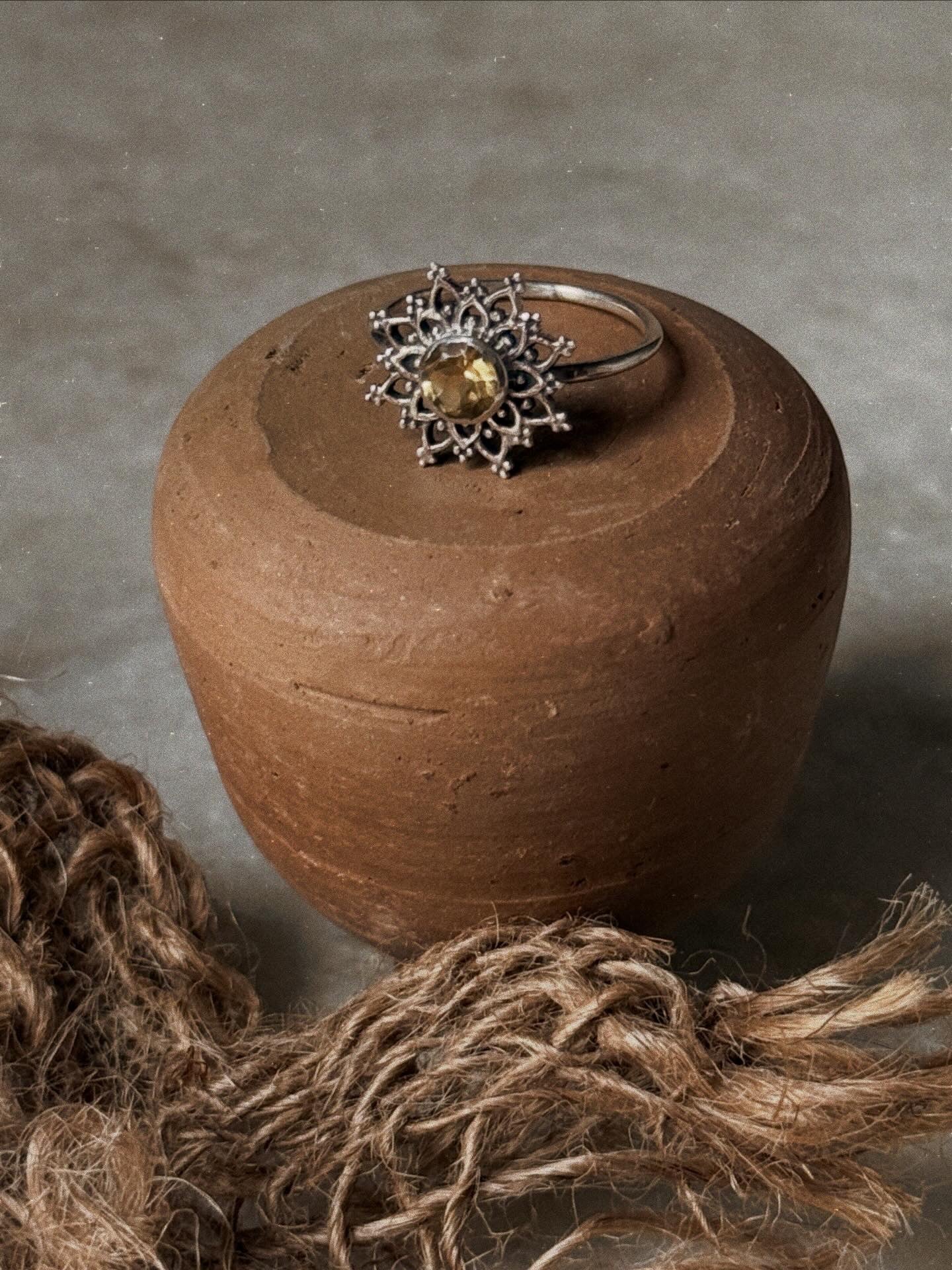 Citrine Mandala 925 Sterling Silver Ring