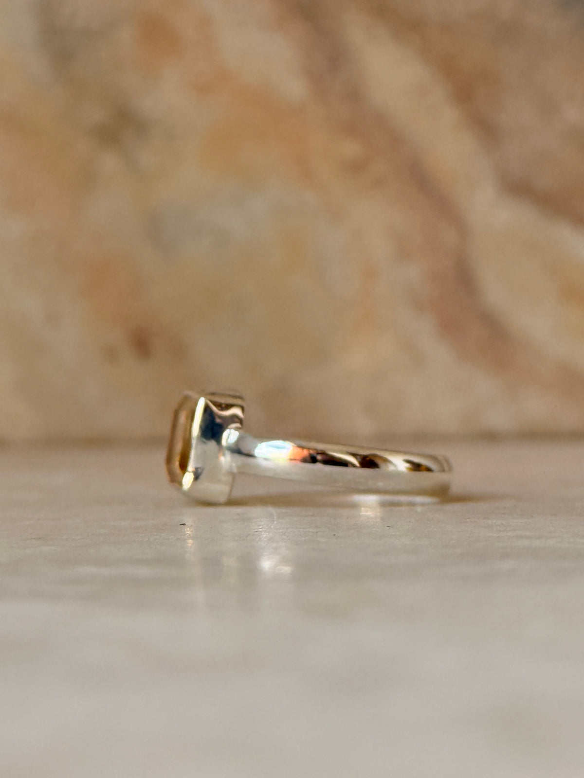 925 Sterling Silver Citrine Square Cut Ring